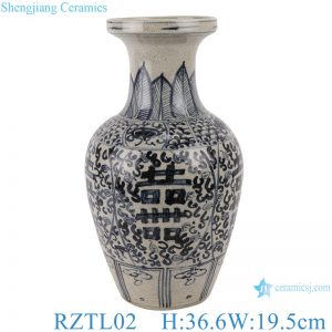 RZTL02 antique Blue and white porcelain tabletop vase with crackle and happy words