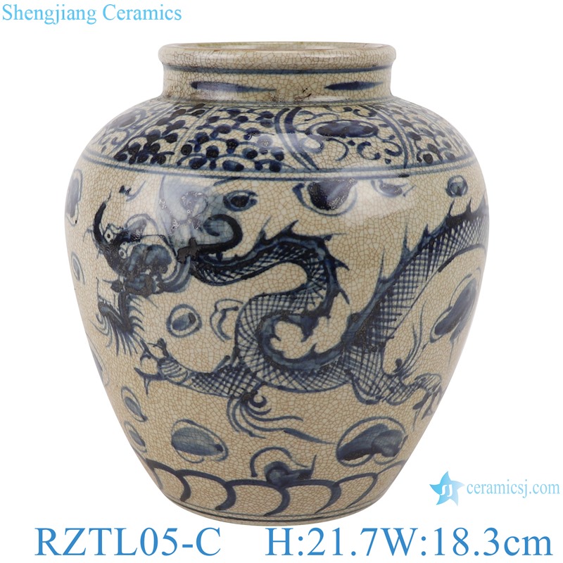 RZTL05-C Antique Blue and white porcelain pot dragon pattern storage jars