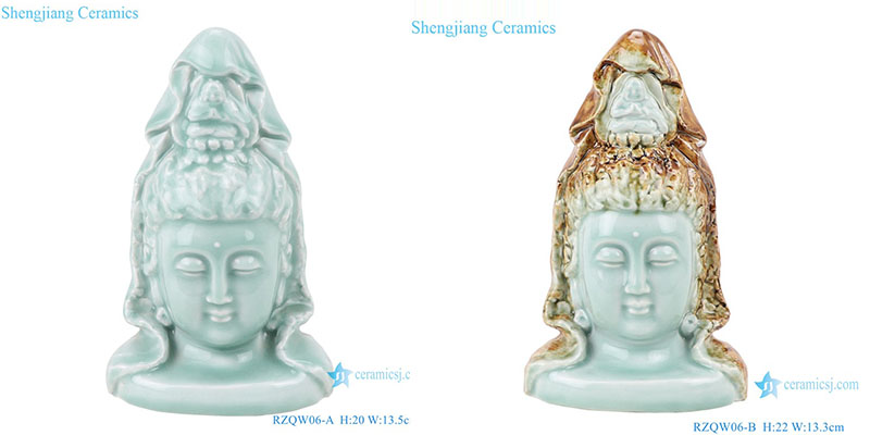 RZQW06-A Shadow green glaze carving of Guanyin Bodhisattva Buddha head statue