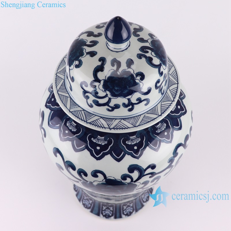 Blue and white Porcelain Twisted Flower Round shape Ceramic Pot Temple Jars