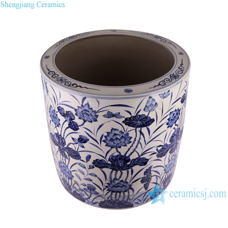 Porcelain Lotus and Butterfly Pattern Hand painted Ceramic Big Pot Garden Planter