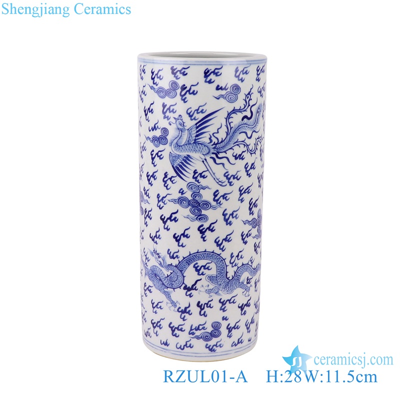 Blue and white Porcelain Umbrella Stand Dragon and Phoenix Flower and Bird pattern