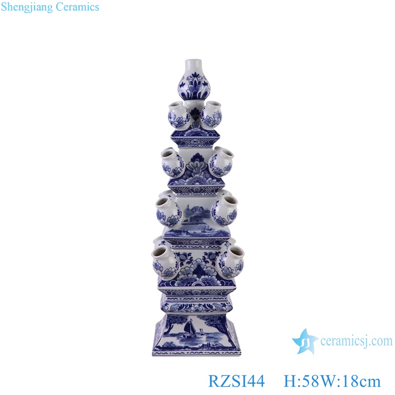 RZSI44 Landscape Pattern Mid Century Tulipieres Home Decor Pagoda Flower Vase 