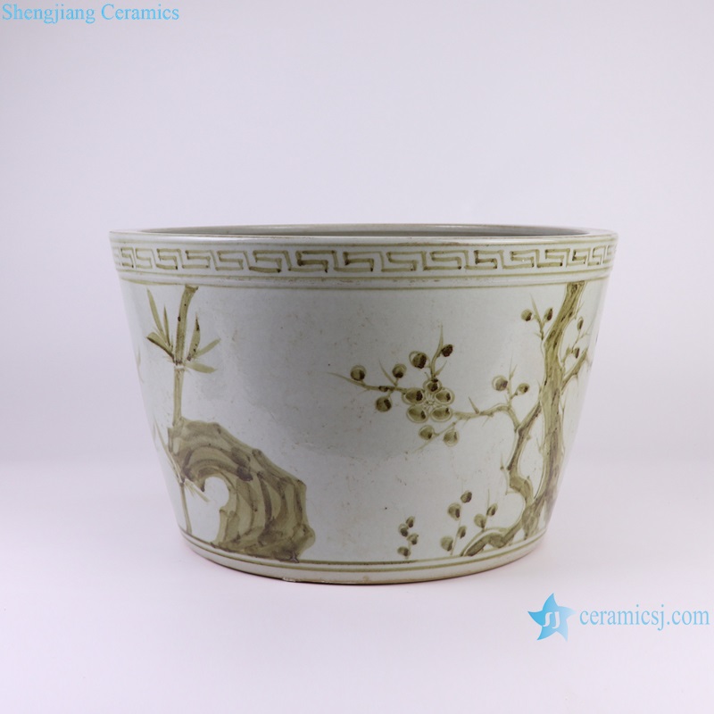 RZSX49-B Jingdezhen Handpainted Pine and Bamboo Plum Pattern Antique Color cylinder Ceramic flower Pot 
