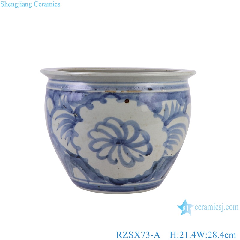 RZSX73-A Blue and White Porcelain Sunflower pattern Round shape Ceramic Flower Fishing Pot