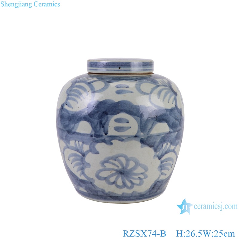 RZSX74-B Blue and White Porcelain Sunflower Pattern Ceramic Storage Pot Lidded Jars