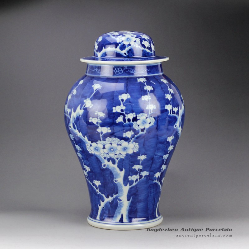 DS65-RYLU_Hand paint blue white ceramic winter sweet pattern factory outlet small ceramic ginger jar lamps