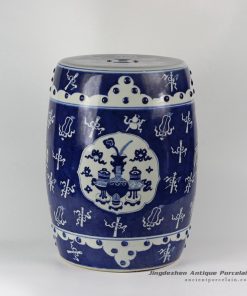 RYLU15_ Wholesale hand painted eight treasure design white and blue Ceramic Seat