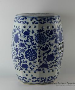 RYLU17_ Hand painted garden blue and white oriental stools floral design