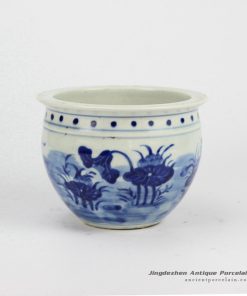 RYLU60-A_Small Painted Lotus Blue and White Cearmic Flower Pot