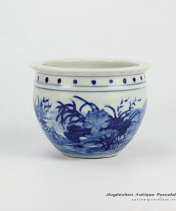 RYLU60-B_Painted Blue and White Small Cearmic Planter