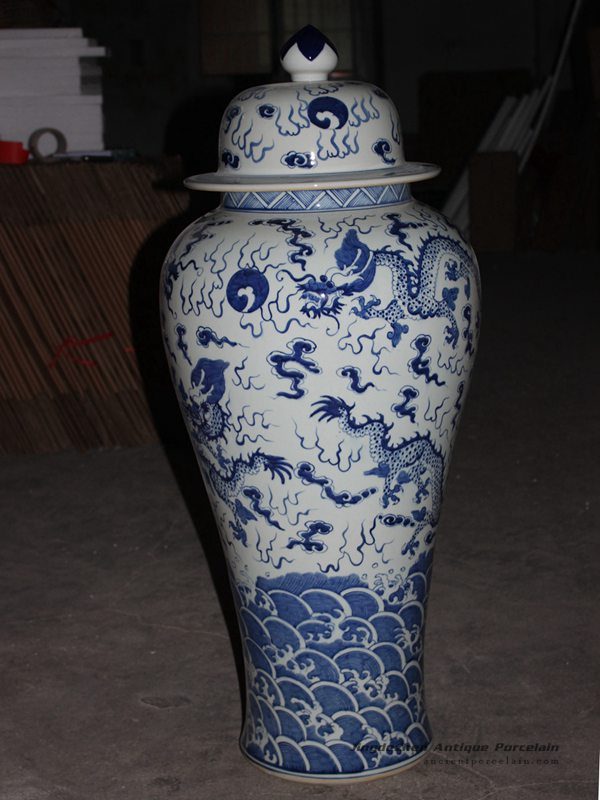 RYLU61_43inches Blue and White Dragon design Porcelain Ginger Jar