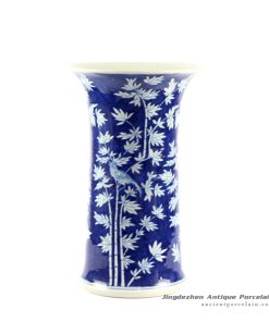 RYLU63_H16″ Blue and White Bamboo Bird Design Flower Vase