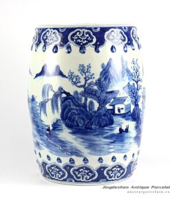 RYLU78_Hand painted blue and white folksy country life pattern porcelain Chinese garden stool