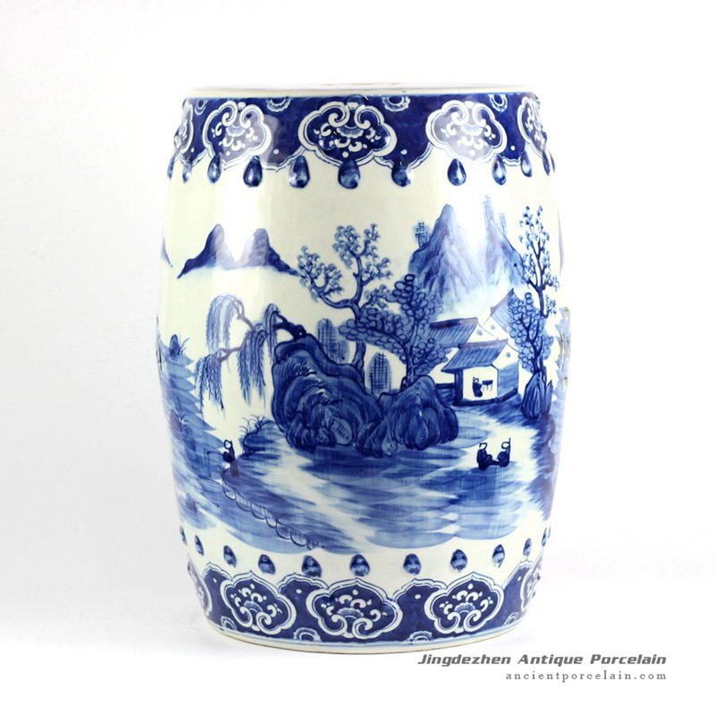 Chinese Antique Porcelain Jingdezhen, Blue And White Asian Garden Stool