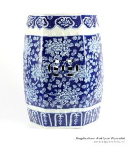 RYLU79-6SIDE_Hand painted peony flower pattern hexahedral structure ceramic outdoor stool