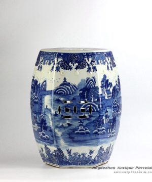 RYLU91-C_6 sides hand paint landscape pattern blue and white bathroom ceramic stool furniture