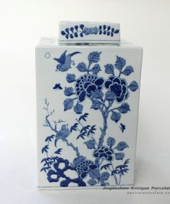 RYQQ09_12inch Hand painted Blue and White Square Jar