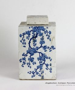 RYQQ10_12inch Blue and White hand painted plum blossom Square Jar