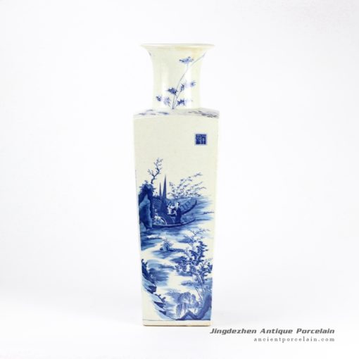 RYQQ12-OLD_Square body hand painted blue and white large big decorative floor vase