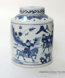 RYQQ16_10.5inch Hand painted Qing dynasty reproduction Blue White Ceramic Jar