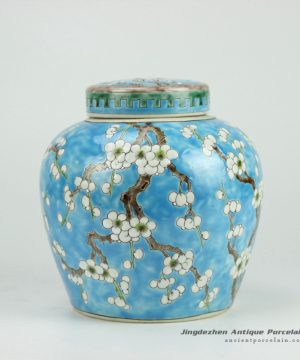 RYQQ34-B_Blue H7.5inch Ceramic Plum blossom Jar