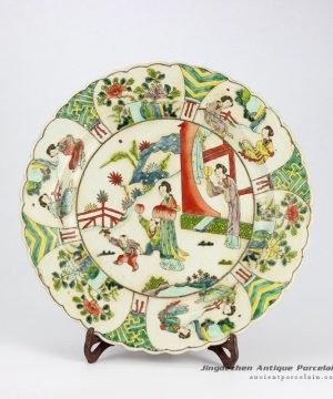 RYQQ35-OLD_Antique famille rose hand painted Chinese ancient ladies pattern pottery plates