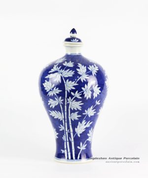 RYLU103_Blue and white bamboo pattern Meiping vase with lid