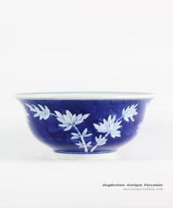 RYLU107-B_Dark blue color background hand paint bamboo pattern collectable Chinese style bowl