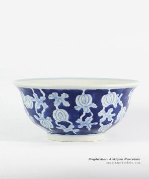 RYLU107-c_Melon vine pattern blue and white pottery bowl