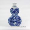RYLU108-C_flat calabash shape landscape pattern cobalt blue ceramic vase