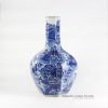 RYLU109_hexagonal design handicraft Jingdezhen China artisan made landscape view blue ceramic vase