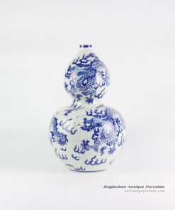 RYLU111_Blue and white cucurbit shape hand paint dragon pattern ceramic flower vase