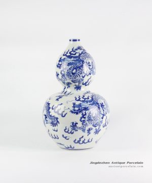 RYLU111_Blue and white cucurbit shape hand paint dragon pattern ceramic flower vase