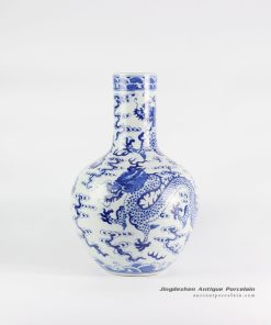 RYLU113_globular shape Asian dragon painting blue and white ceramic vase