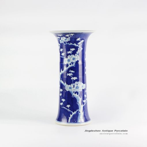 RYLU114_Unique shape plum blossom pattern blue color ceramic vase