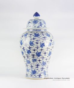 RYLU122_Chinoiserie crane pattern home decor ceramic ginger jar