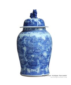 RYLU123_Vivid lion cap hand drawing oriental scenery pattern ceramic temple jar