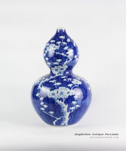 RYLU126_calabash shape round blue and white pottery flower vase for online sale