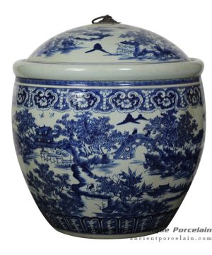RYOM23_Magnificent Chinese rural life pattern hand drawing ceramic storage crock with lid