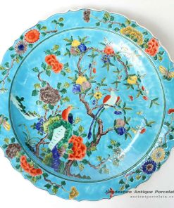 RYQQ37_17.5inch Chinese Hand painted Flower bird design Porcelain Plate