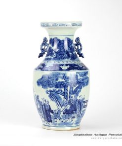 RYWD19_hand paint ancient Chinese people pattern blue white ceramic two handle vase