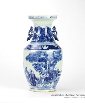 RYWD19_hand paint ancient Chinese people pattern blue white ceramic two handle vase