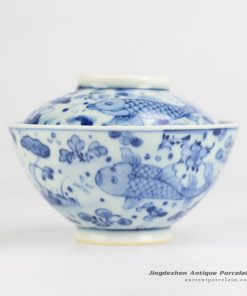 RYWD21-B_Hand paint fish pattern noodle bowl with bowl lid