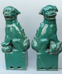 RYXZ02_17.5 inch Pair of Ceramic Foo dog,Dark green