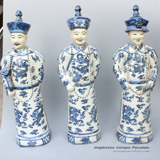 RYXZ04_17 inch Set of 3 Chinese ceramic blue white standing emperor