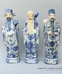 RYXZ06_13.4 inch Set of 3 ceramic blue and white Chinese Fukurokuju stars