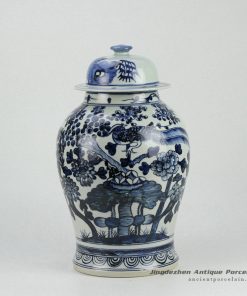 RZFI05-D_Hand paint bird pattern blue and white ceramic big cookie jar