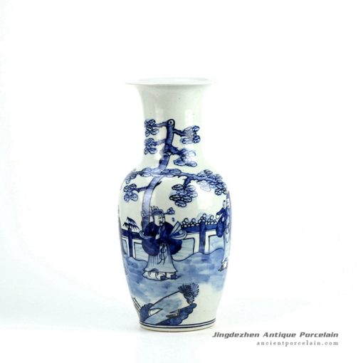 RZFI06_Hand paint blue and white ancient Chinese figure pattern medium size ceramic vase