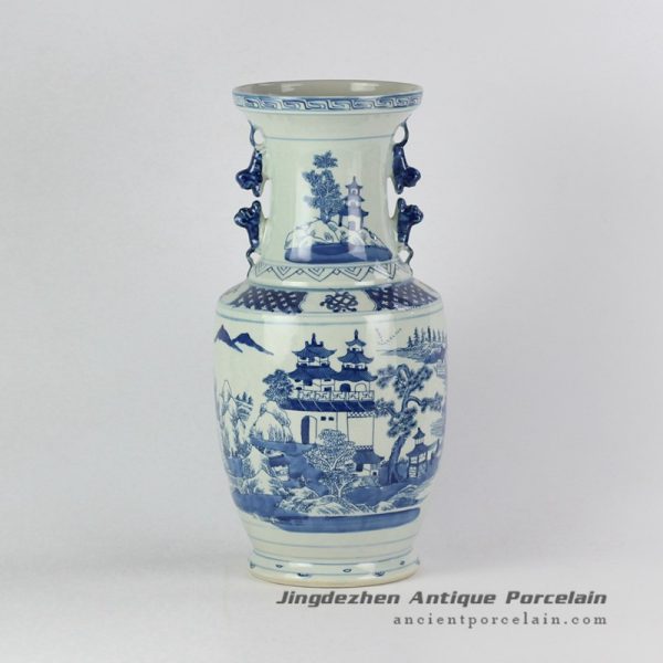 RYVM27_Antique China pavilion pattern collectible value centerpiece porcelain vase
